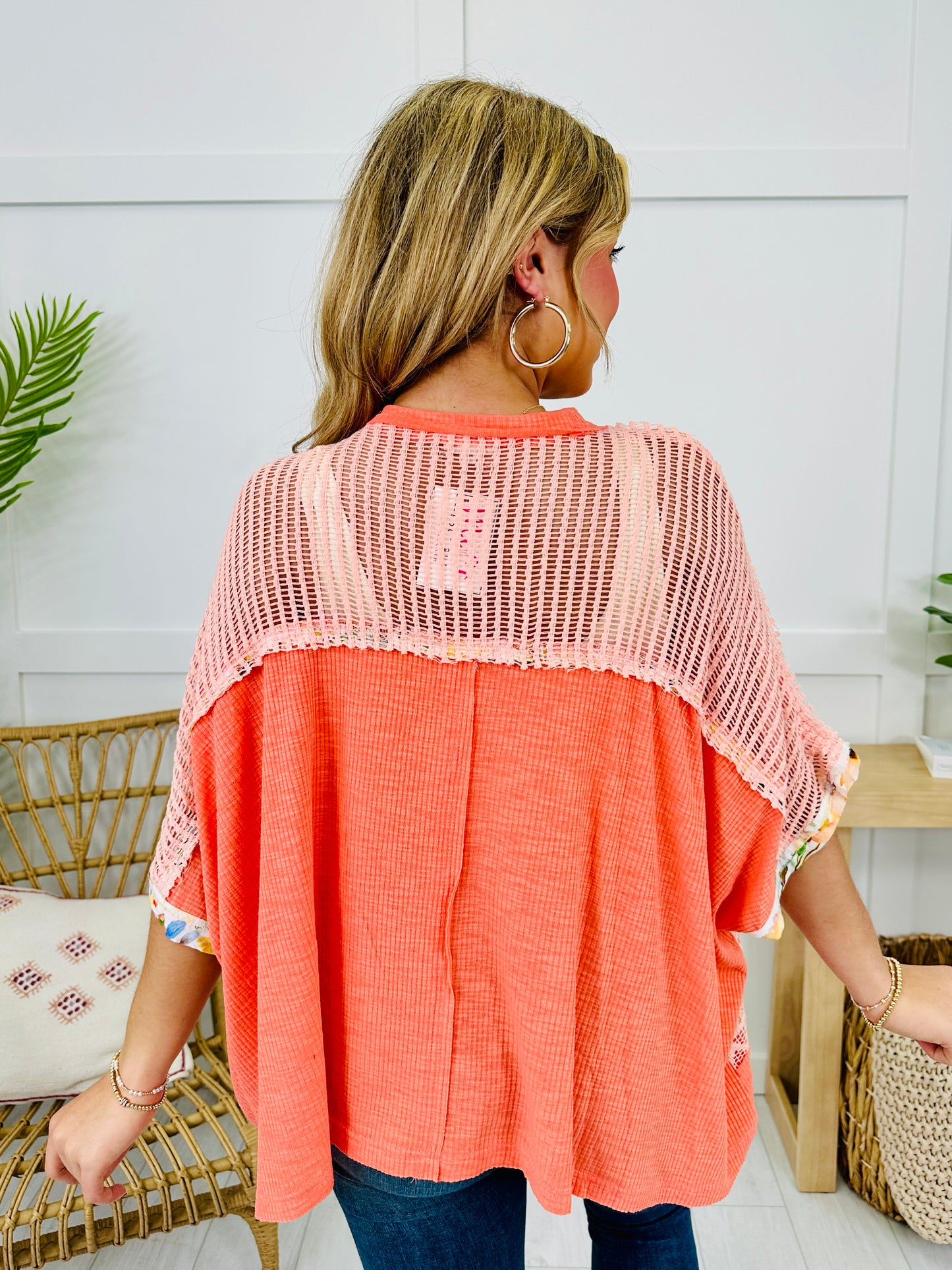 Watercolor Whimsy Top In Neon Peach