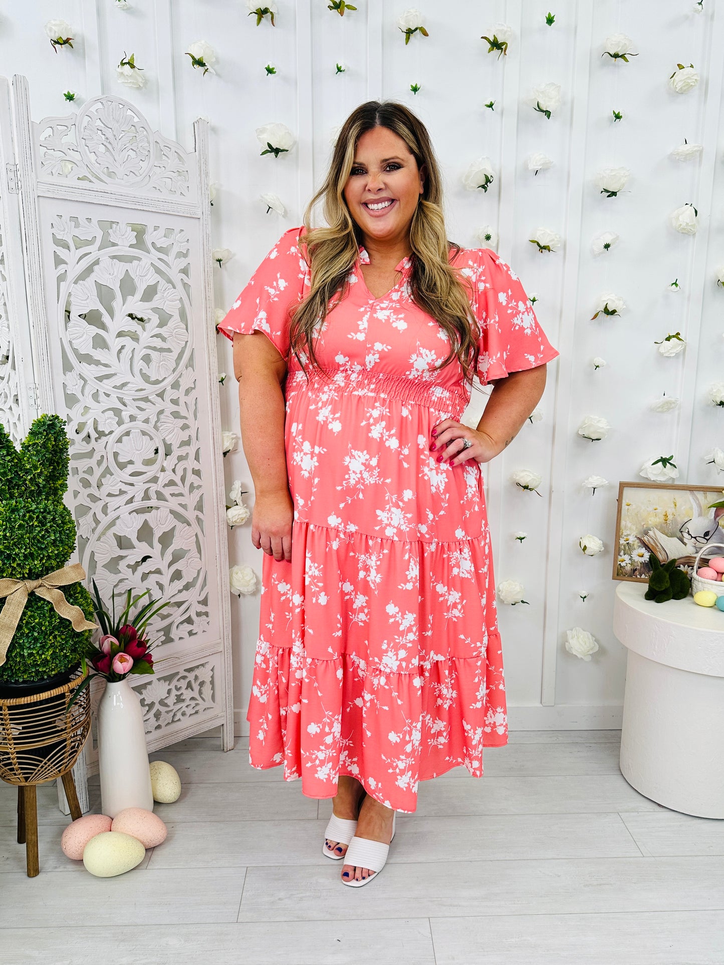 Sunday in Petals Dress In Coral