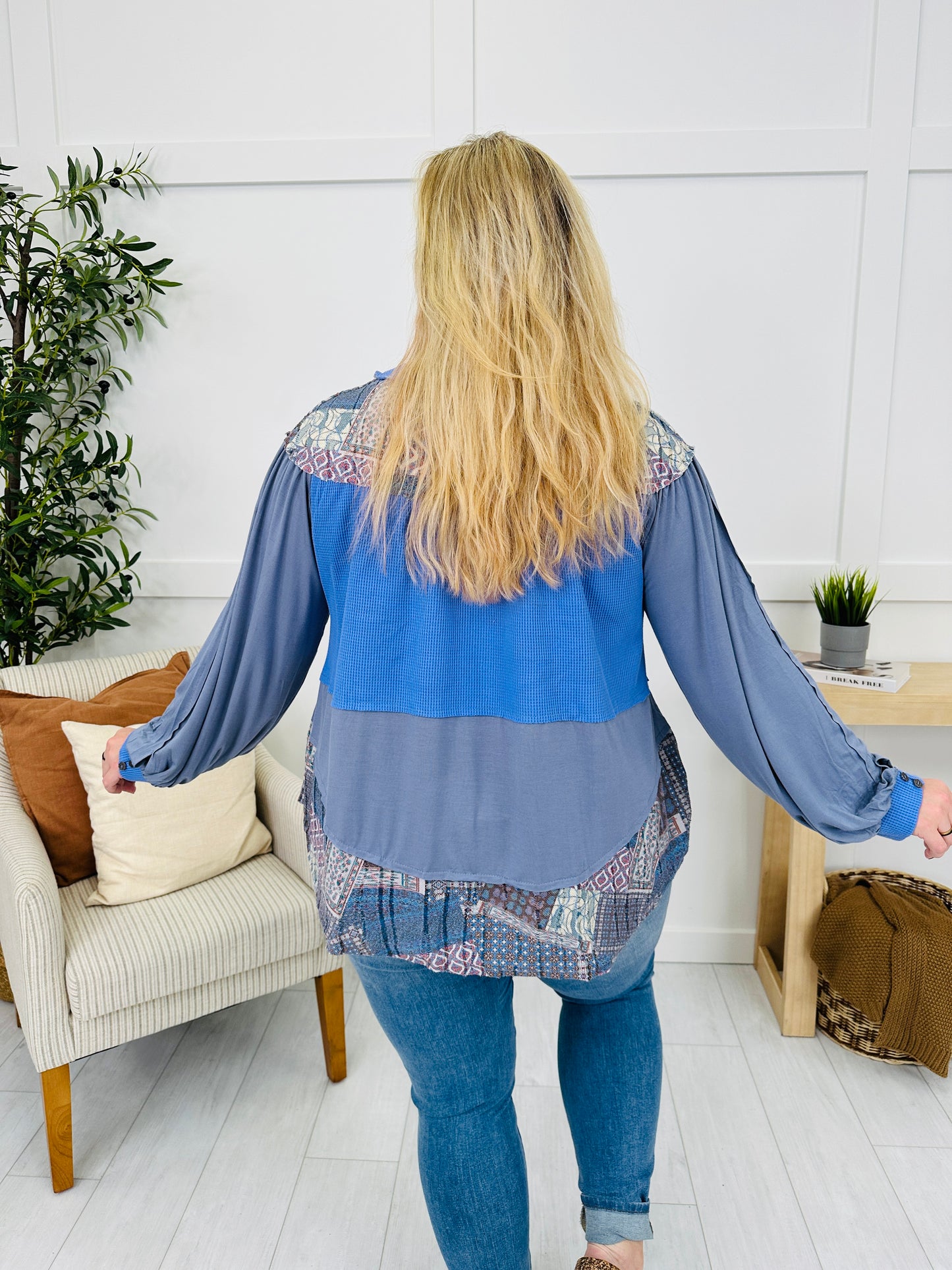 Whispering Patterns Top in Steel Blue