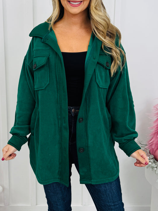 Breezy Commute Shacket in Hunter Green