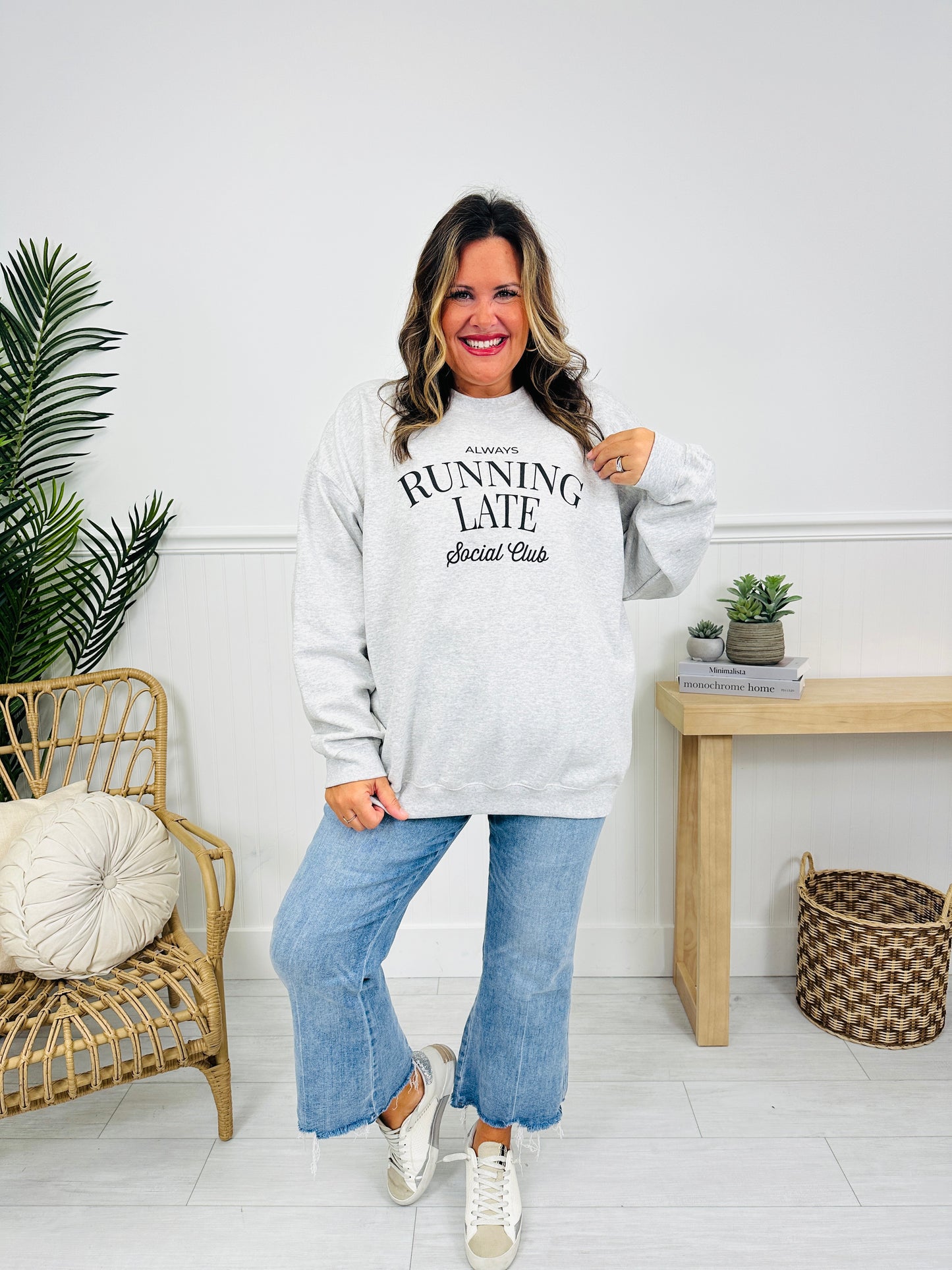 Always Running Late Graphic Crewneck Sweatshirt