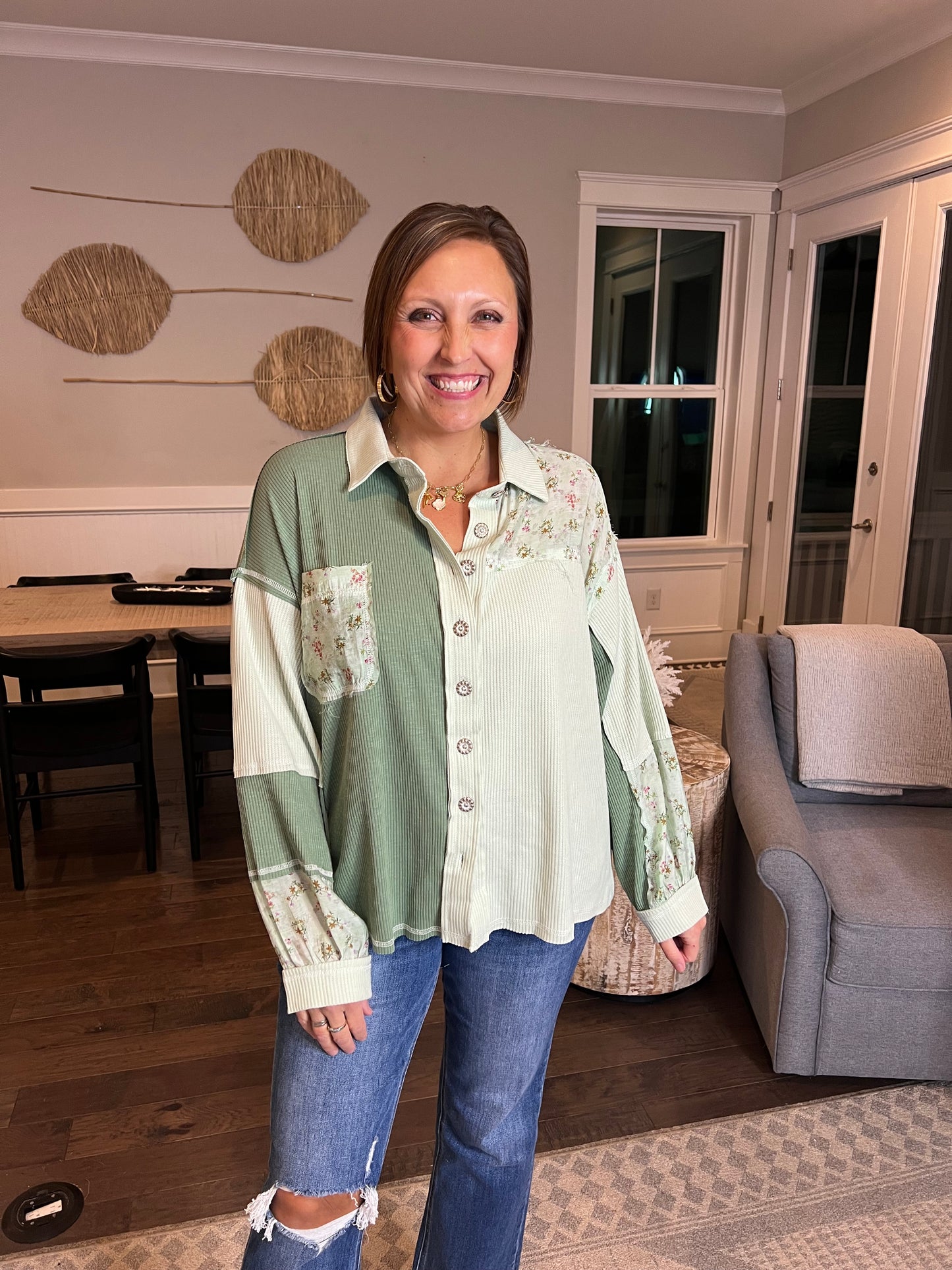 PREORDER! Pastel Fields Top In Pale Sage