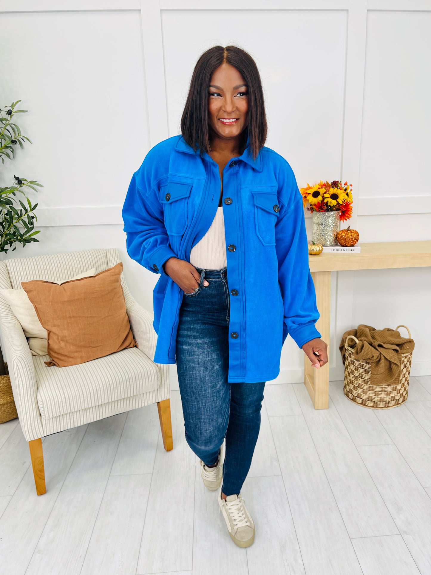 Breezy Commute Shacket in Ocean Blue