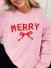 Merry With Ribbon Graphic Crewneck Sweatshirt