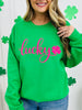 Pink Lucky Clover Puff Graphic Crewneck Sweatshirt