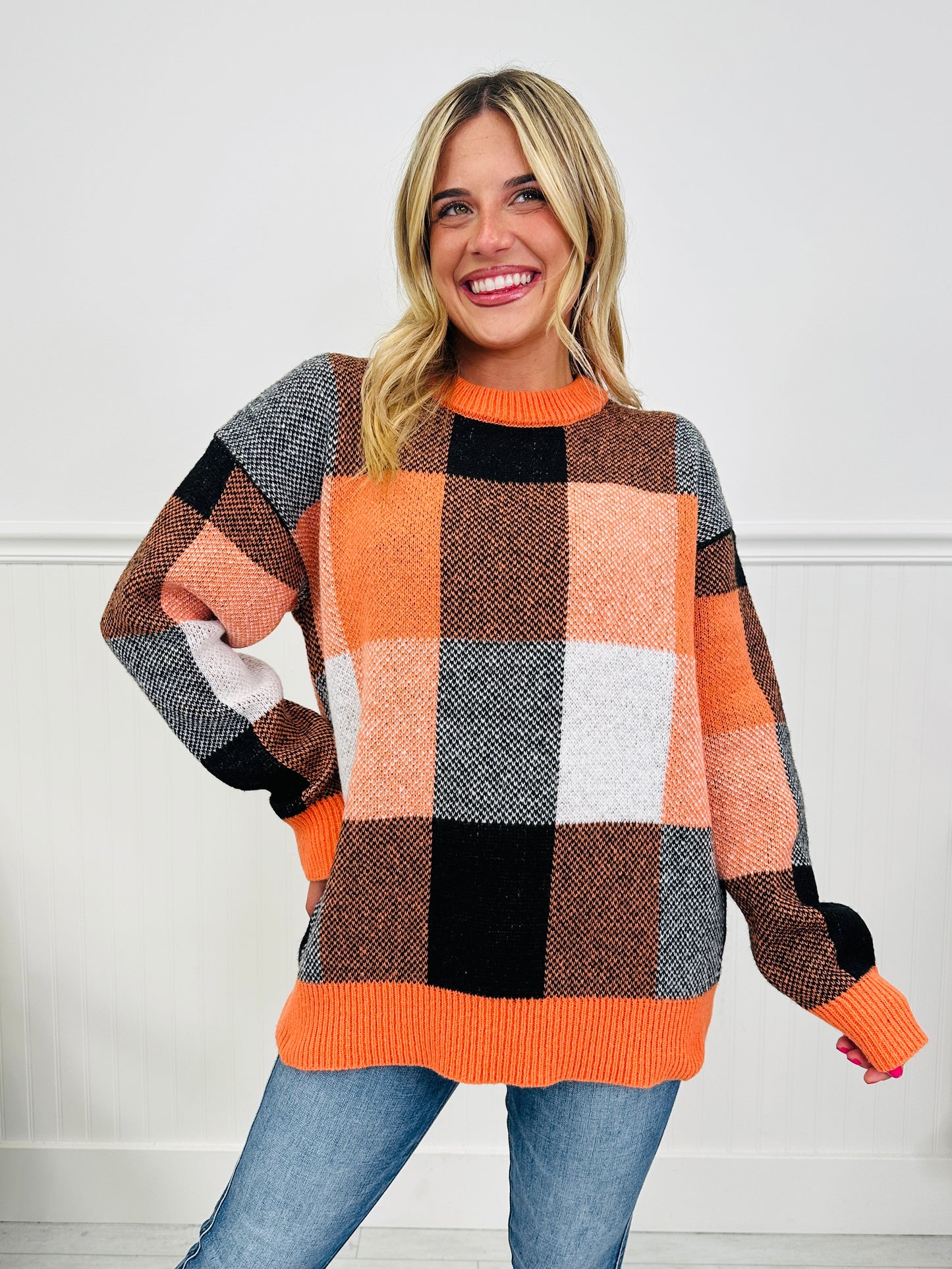 Pumpkin Patch Plaid Sweater