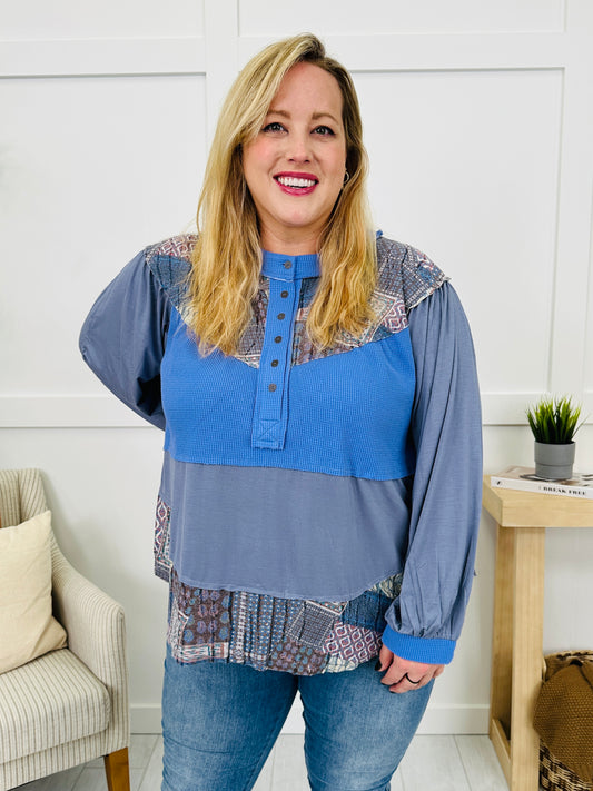 Whispering Patterns Top in Steel Blue