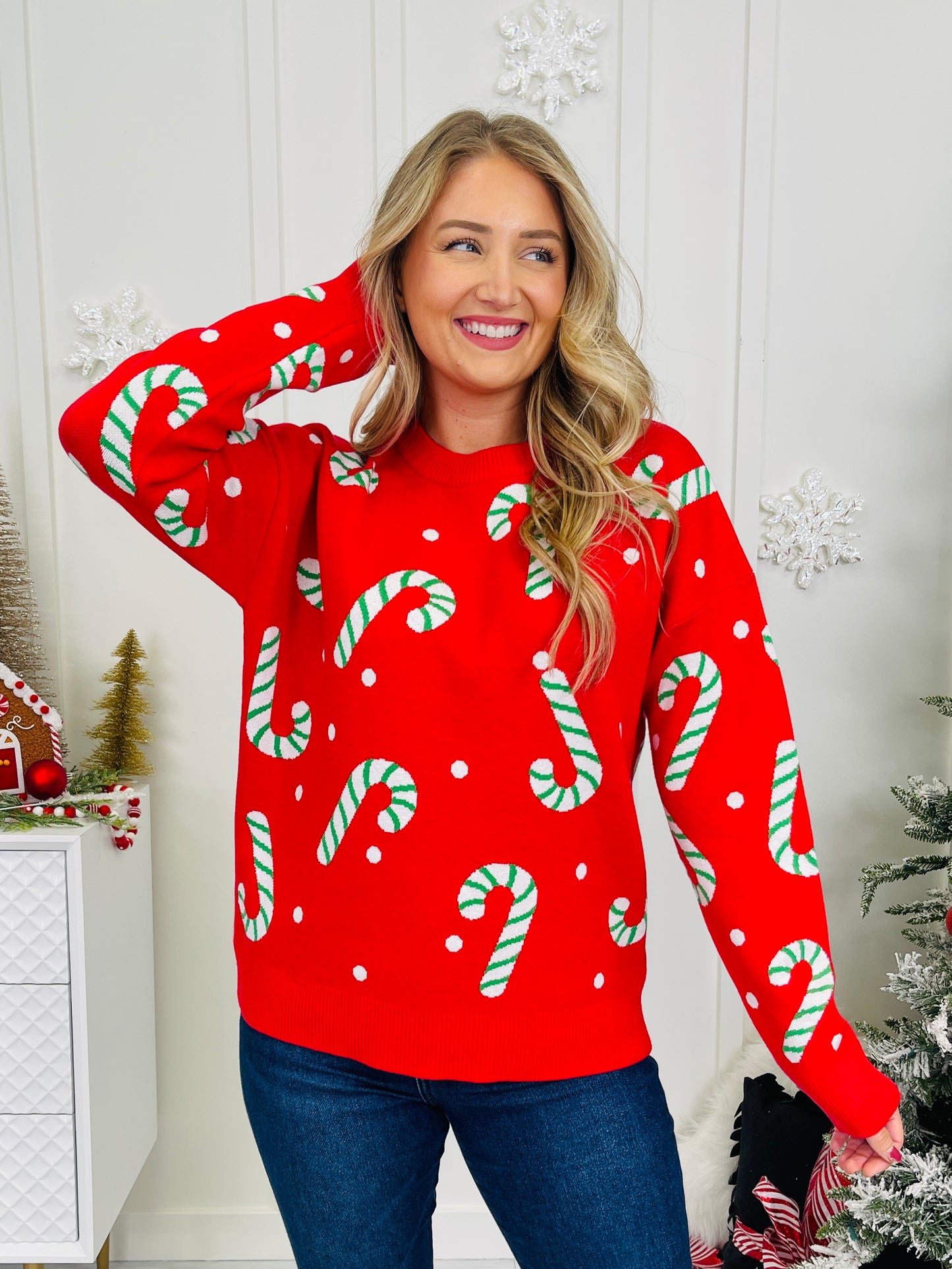 Peppermint Parade Sweater in Red