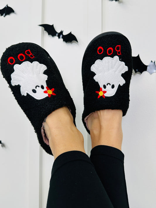 Creep And Cozy Black Ghost Slippers