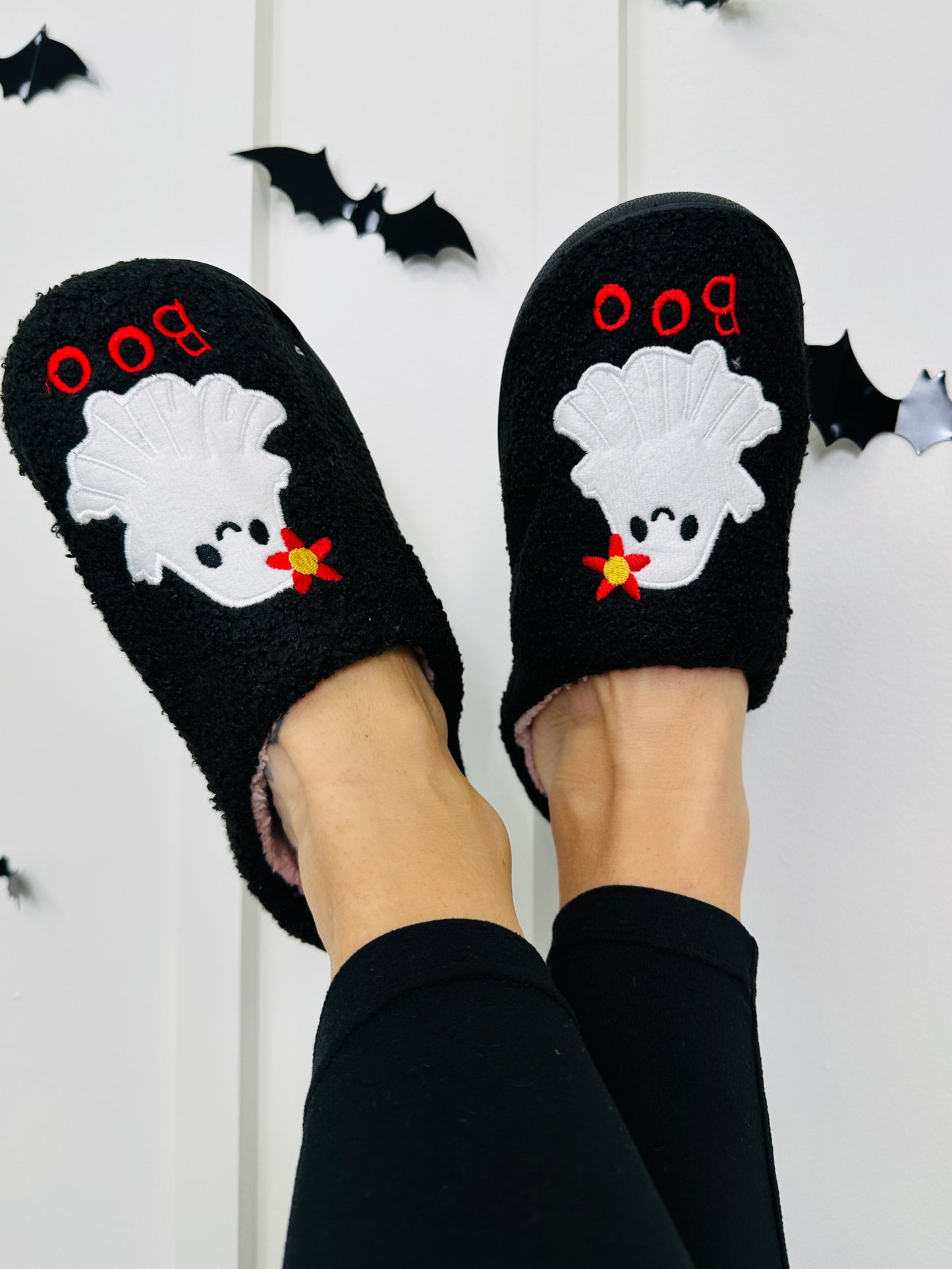Creep And Cozy Black Ghost Slippers