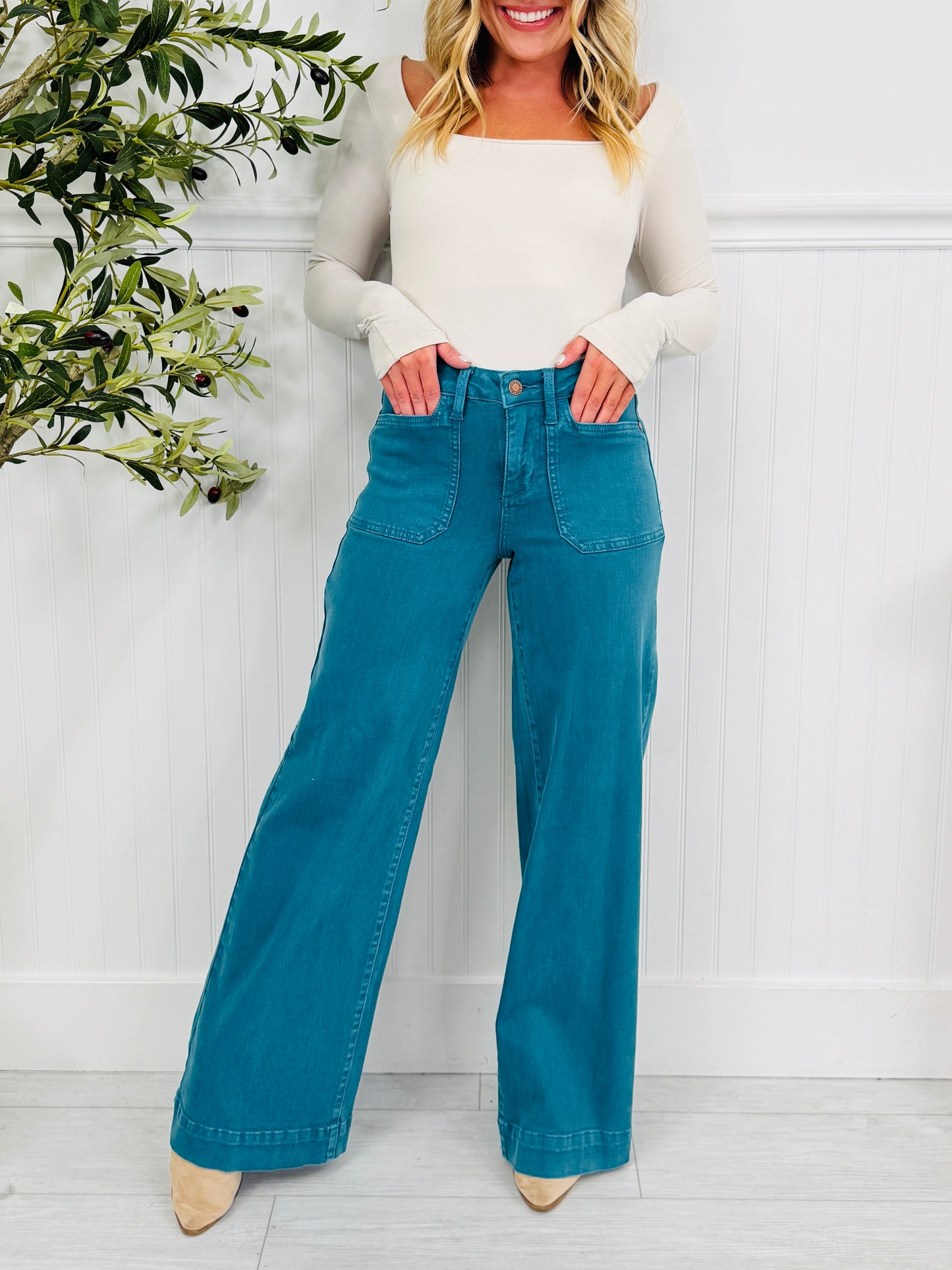 Judy Blue Deep Waters Wide Leg Utility Jeans