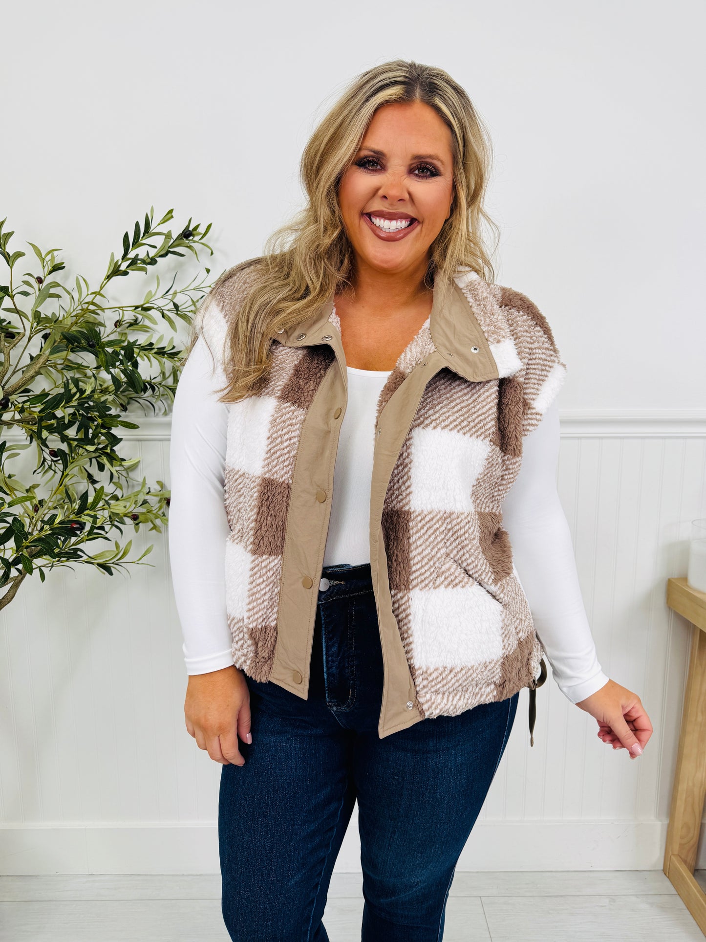 Plaid To Perfection Vest In Taupe