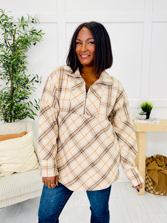 Plaid Pursuit Pullover in Iced Latte