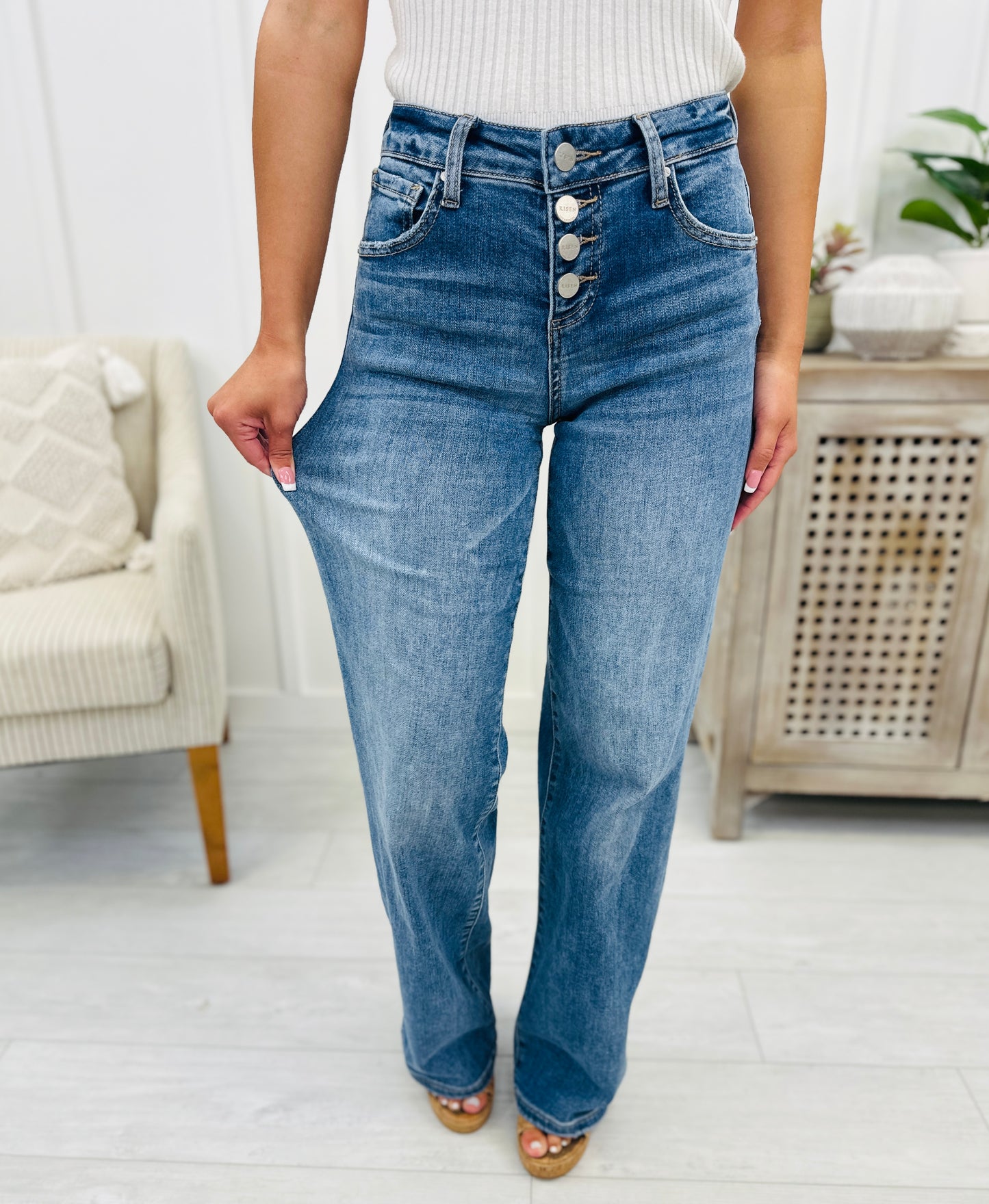 Risen Pushing My Buttons Wide Leg Jeans in Reg/Curvy