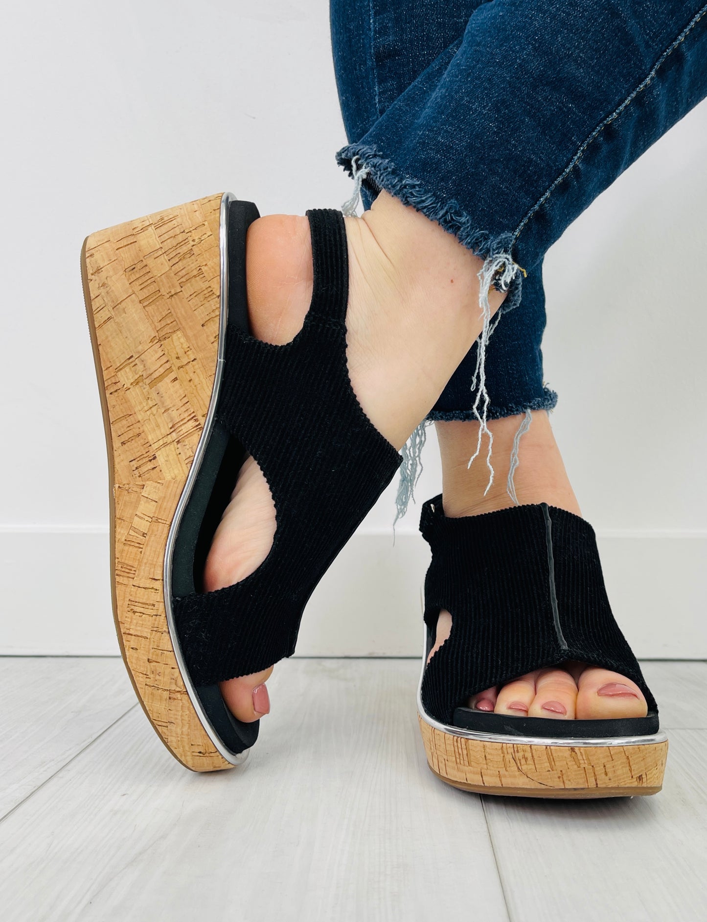 Delivering Perfection Wedges In Black Corduroy