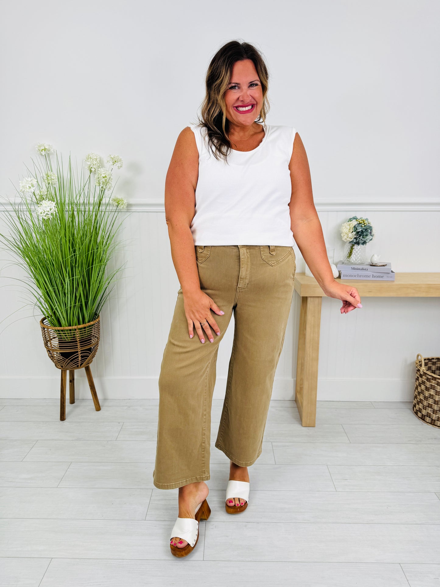 Judy Blue Khaki Crush Ankle Wide Jeans