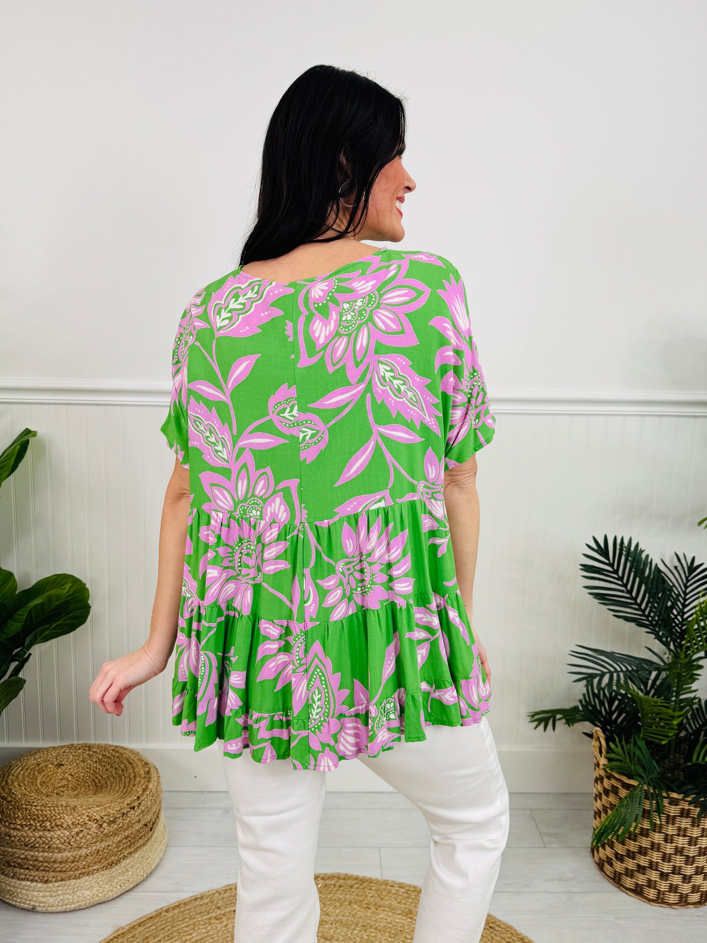 Floral Fiesta Top In Vintage Lime