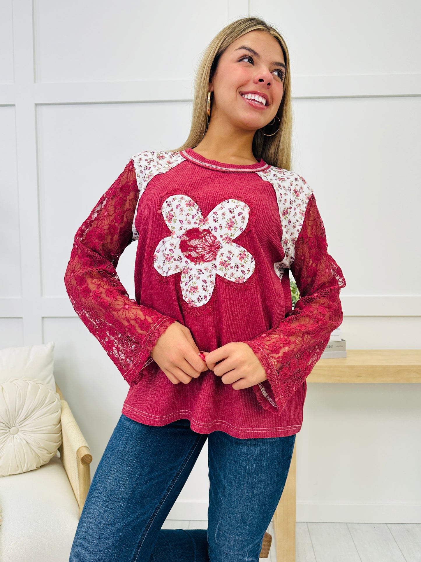 Winter Flower Top In Red