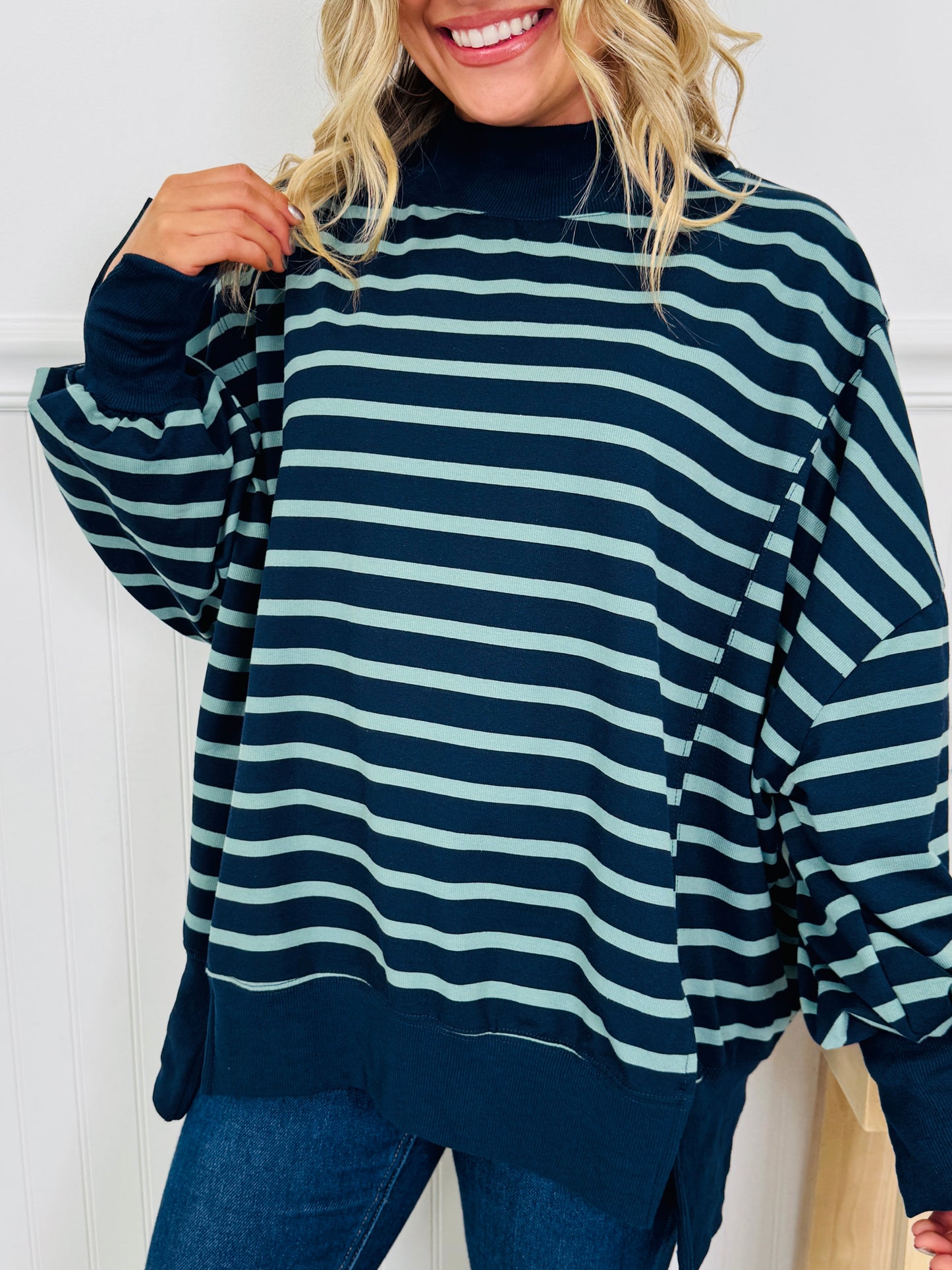 Stripe Up Your Alley Pullover In Navy