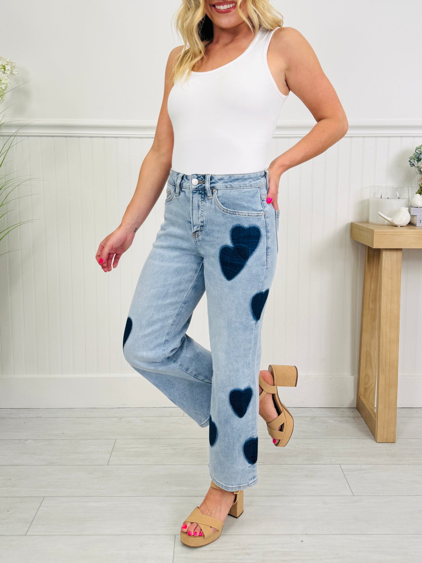 Heart Eyes Tummy Control Cropped Wide Leg Jeans