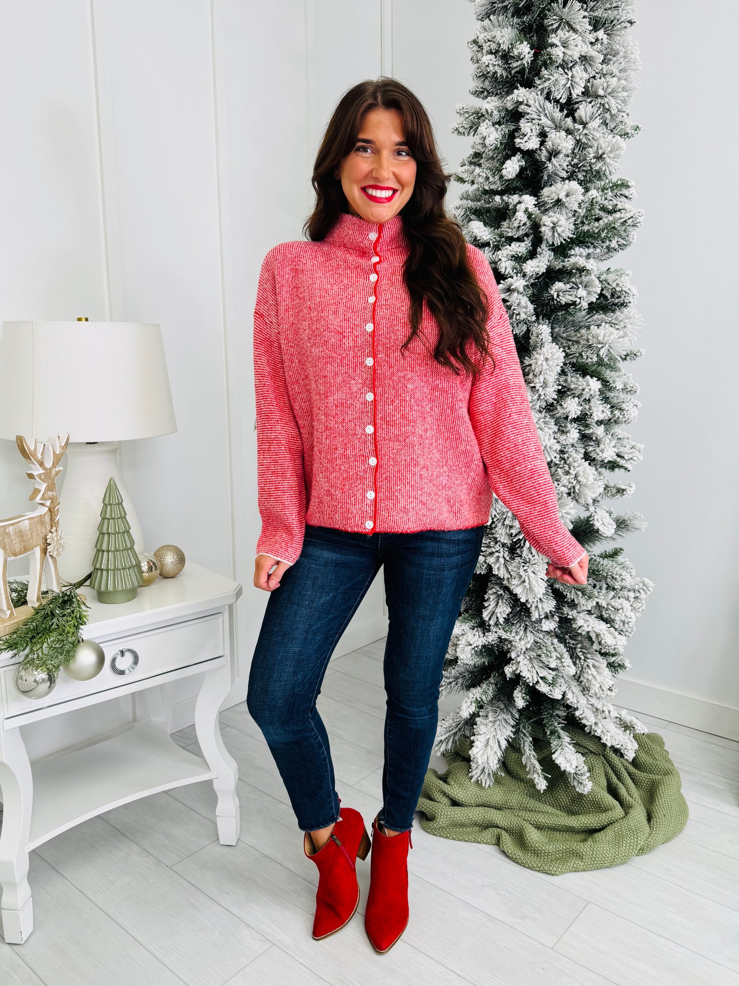 Festive Feeling Cardigan In Two Tone Red