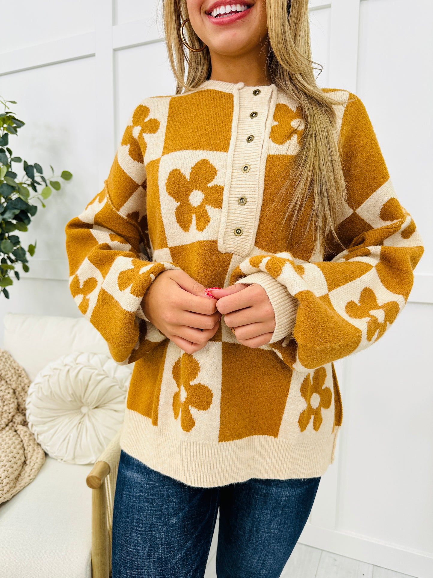 Checkerboard Blossom Sweater