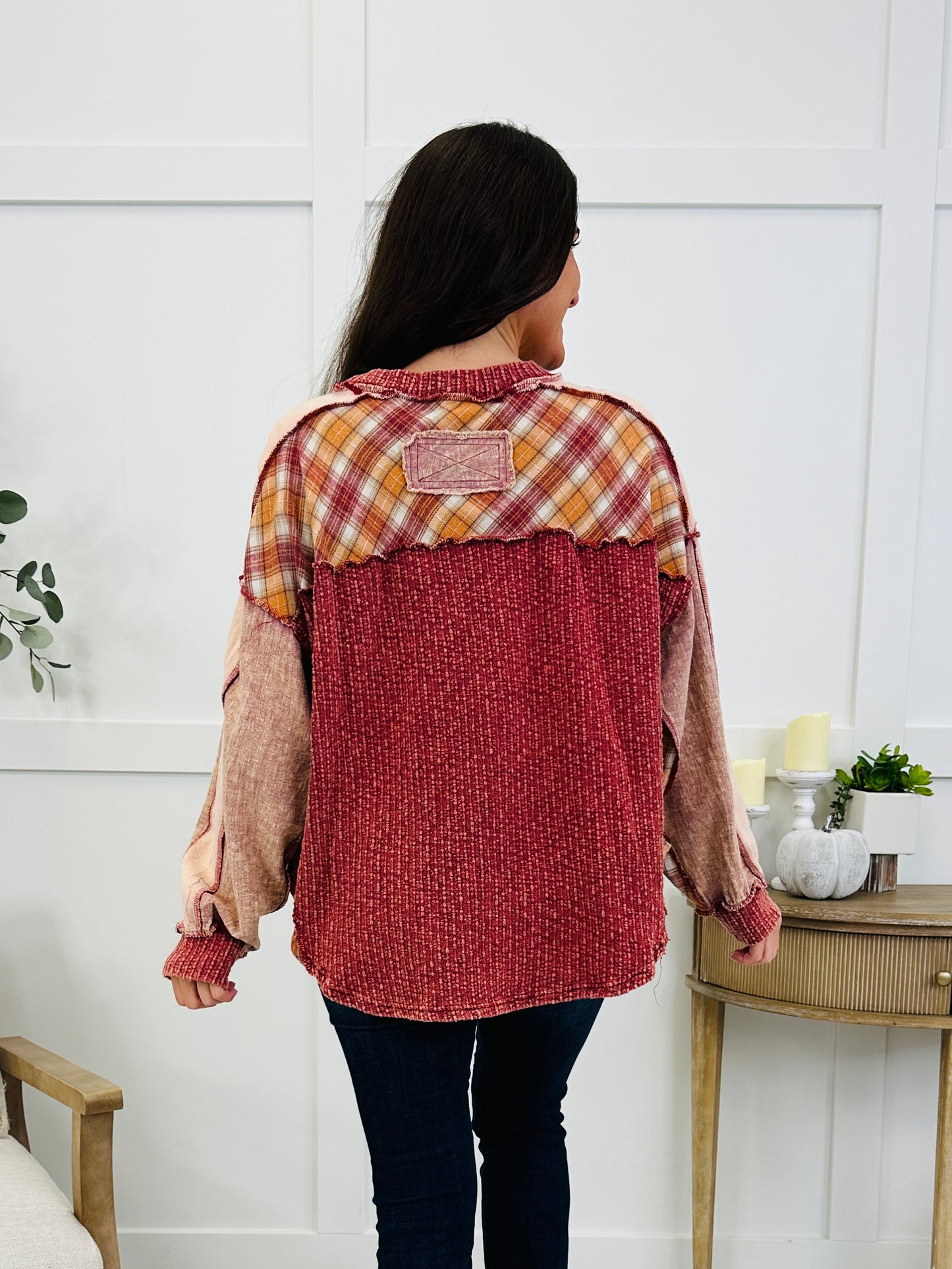 Wildwood Patchwork Top In Burgundy