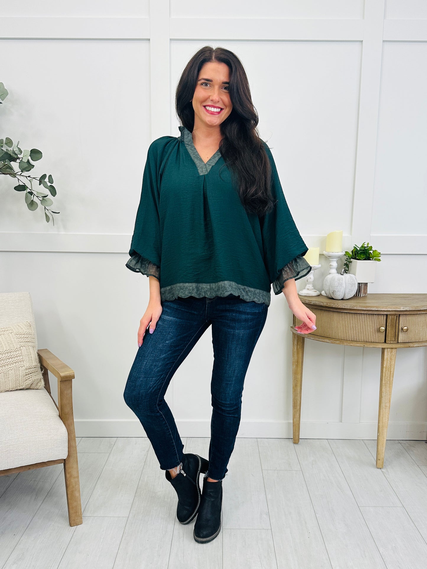 Woodland Romance Top In Hunter Green