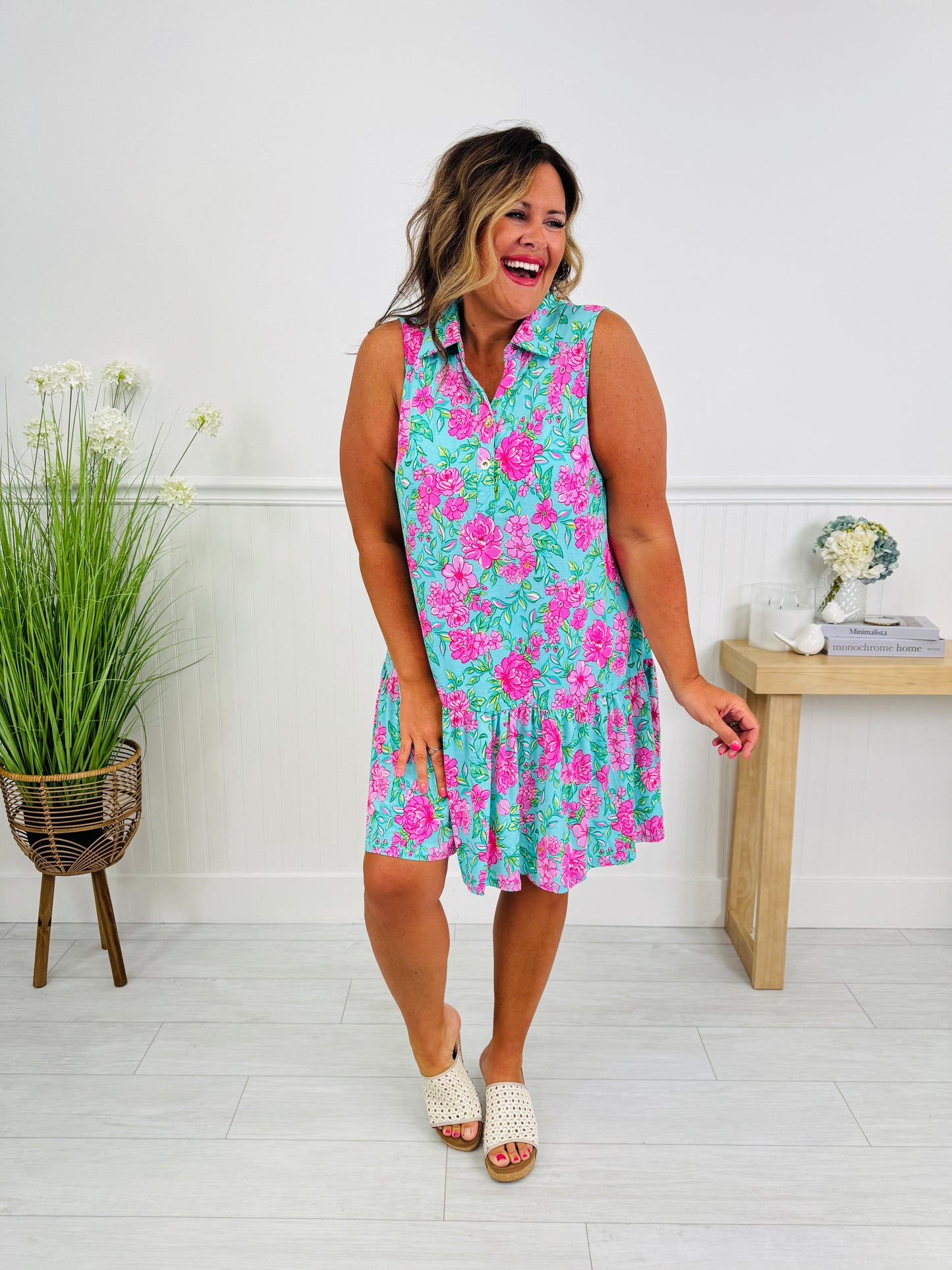 The Gone Coastal Dress In Palm Beach Print
