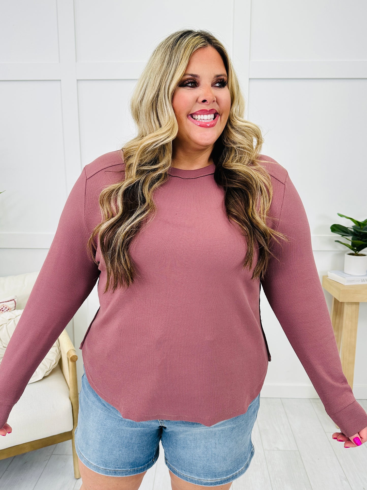 MOCO Exclusive Everyday Essential Long Sleeve Top In Mauve