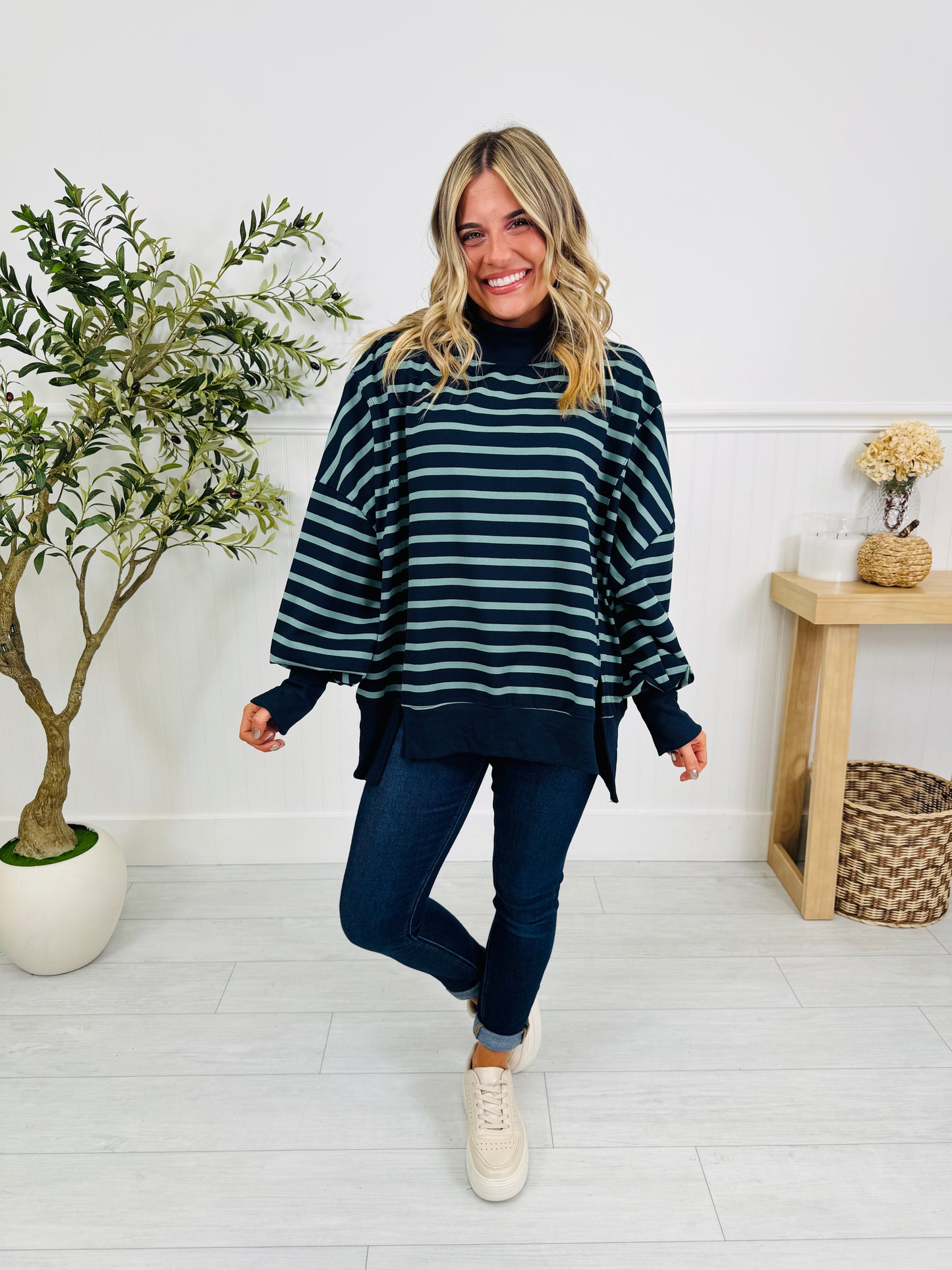 Stripe Up Your Alley Pullover In Navy