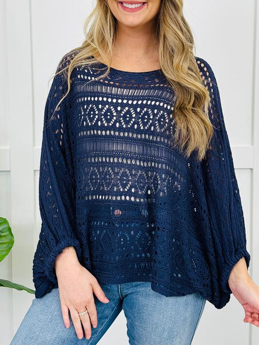 Coastal Night Lace Top In Navy