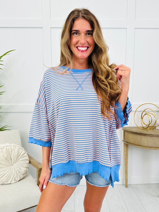 Striped Sweetheart Top In Blue/Orange