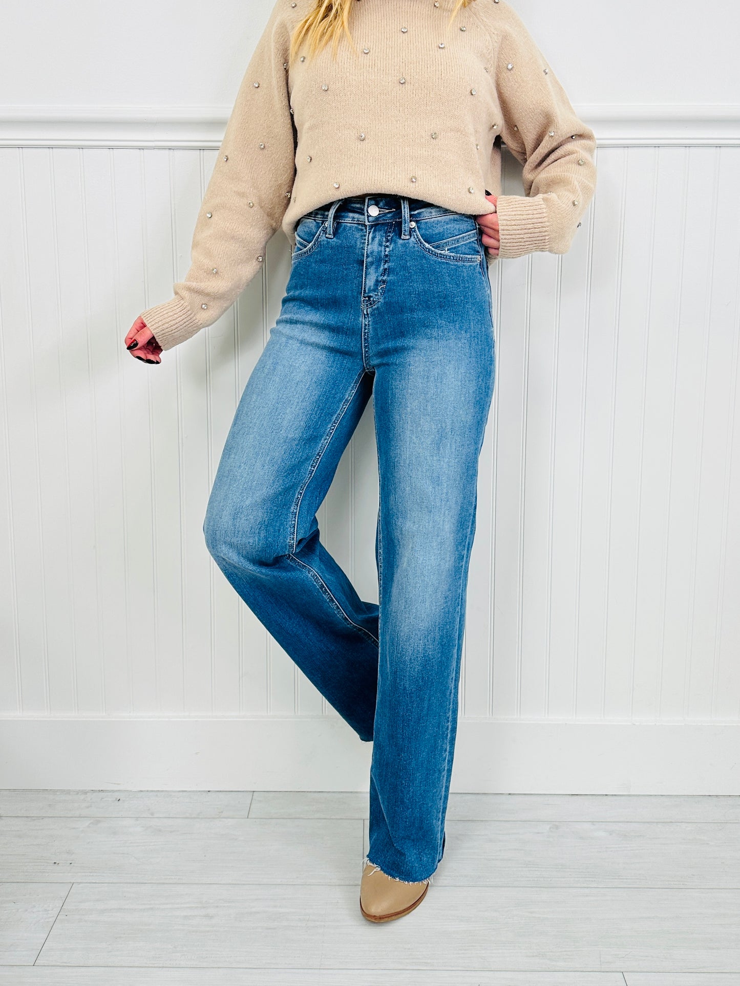 Go Into Detail Tummy Control Wide Leg Jeans