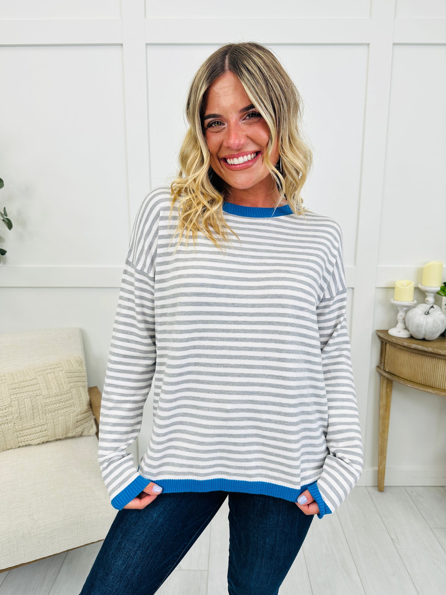 Happy Harbor Top In H.Grey/ Blue