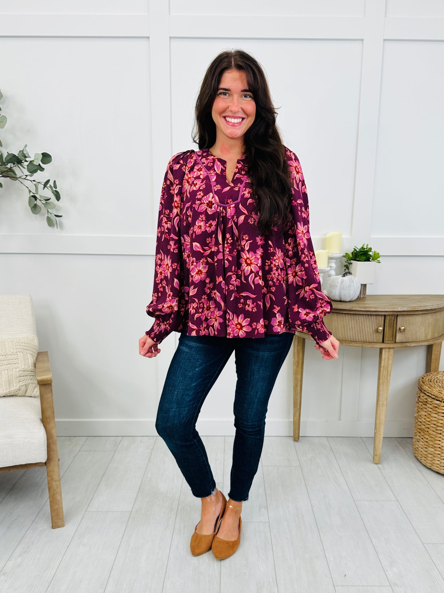 Fall Floral Fantasy Top In Plum