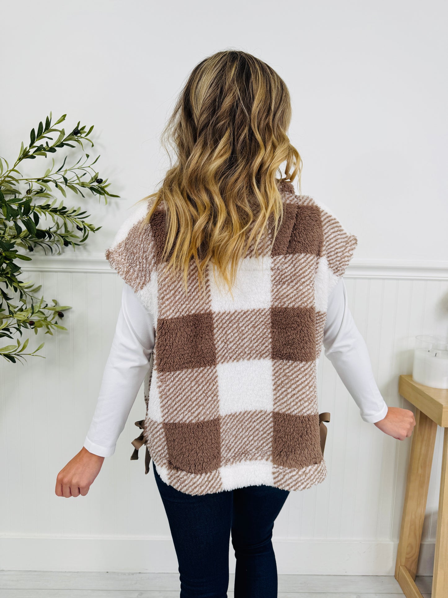 Plaid To Perfection Vest In Taupe