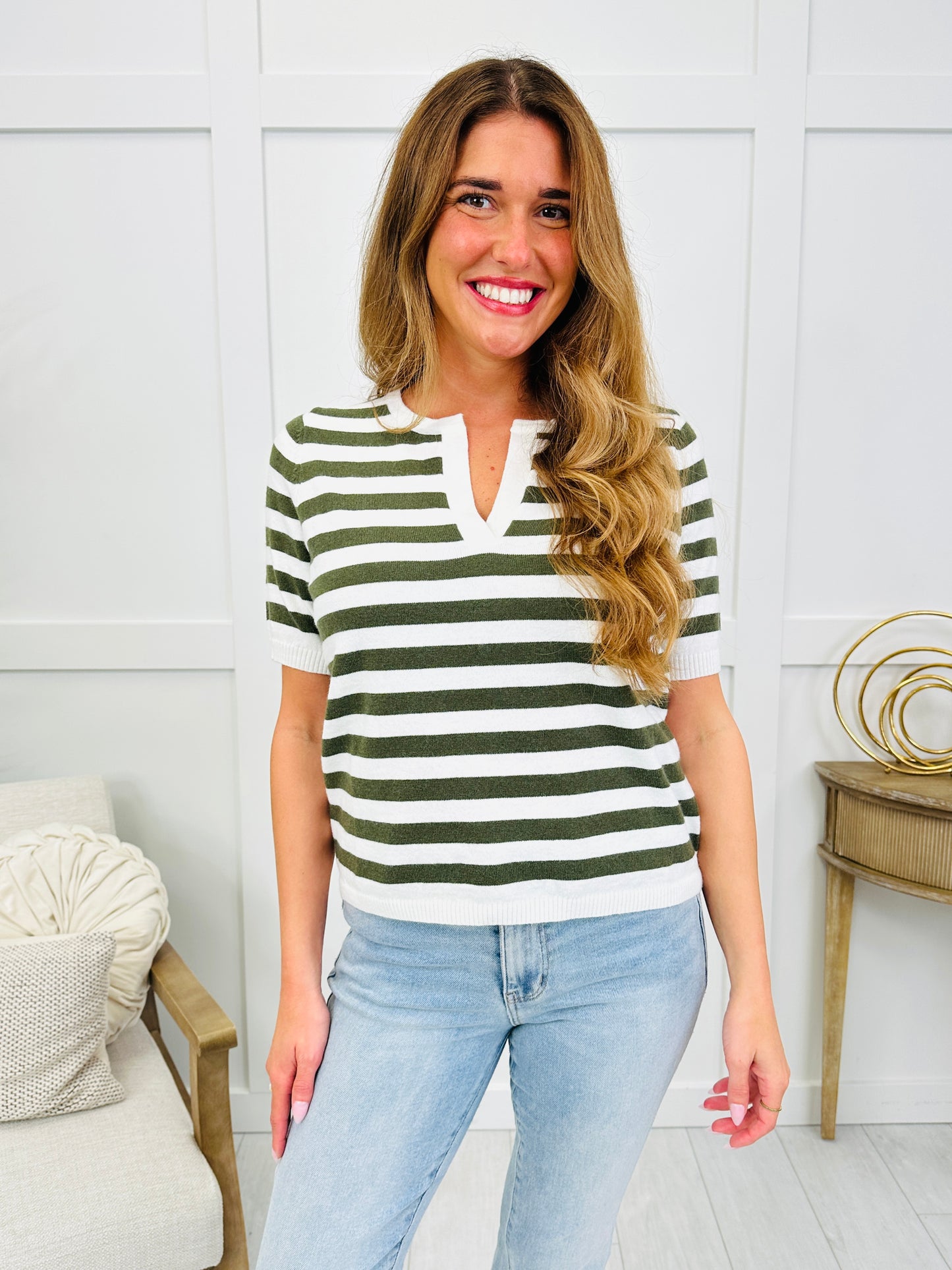 Daydream Stripes Top In Olive
