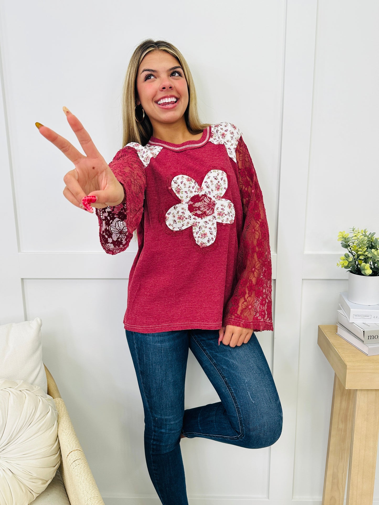 Winter Flower Top In Red