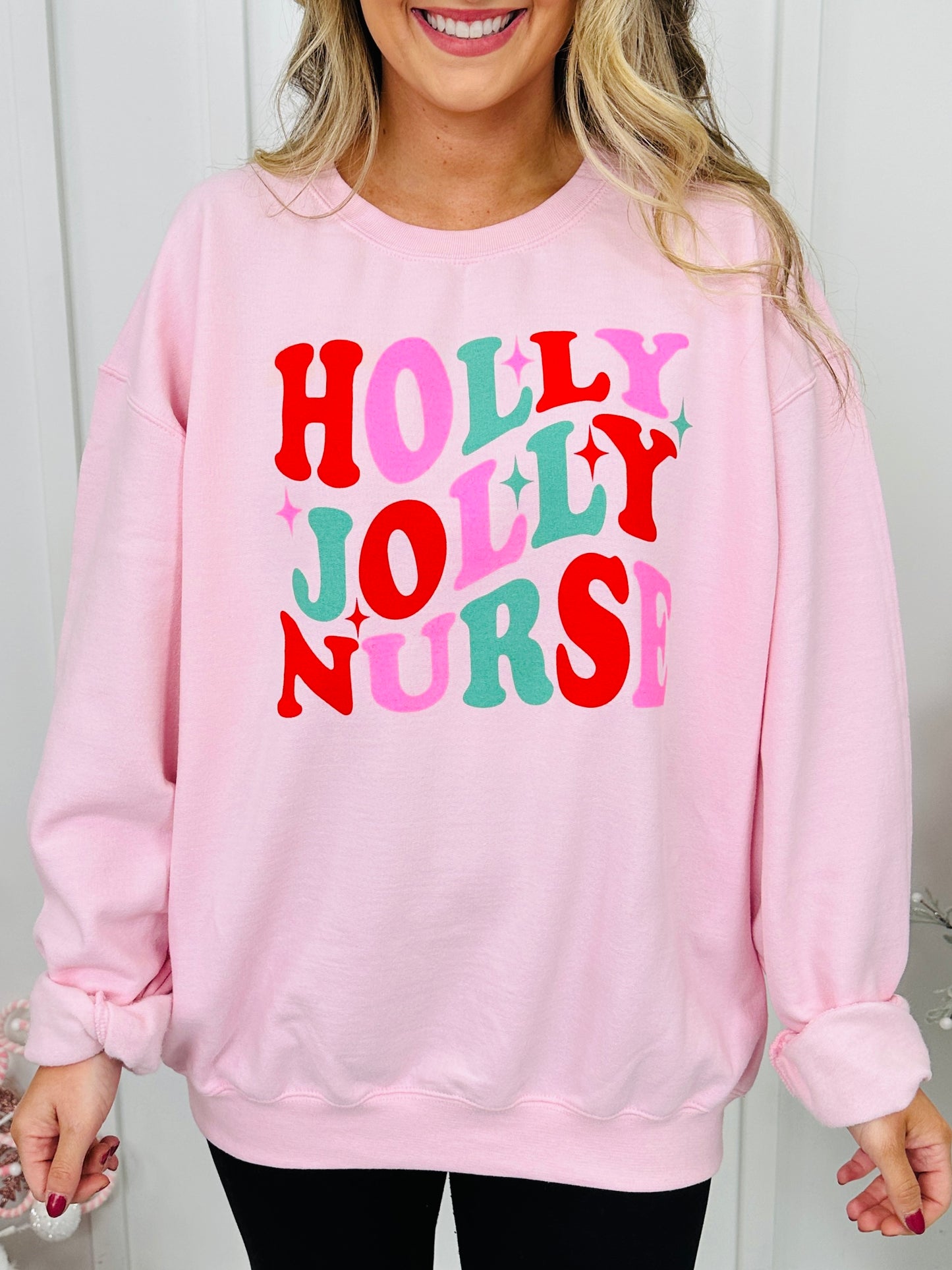 Holly Jolly Nurse Graphic Crewneck Sweatshirt