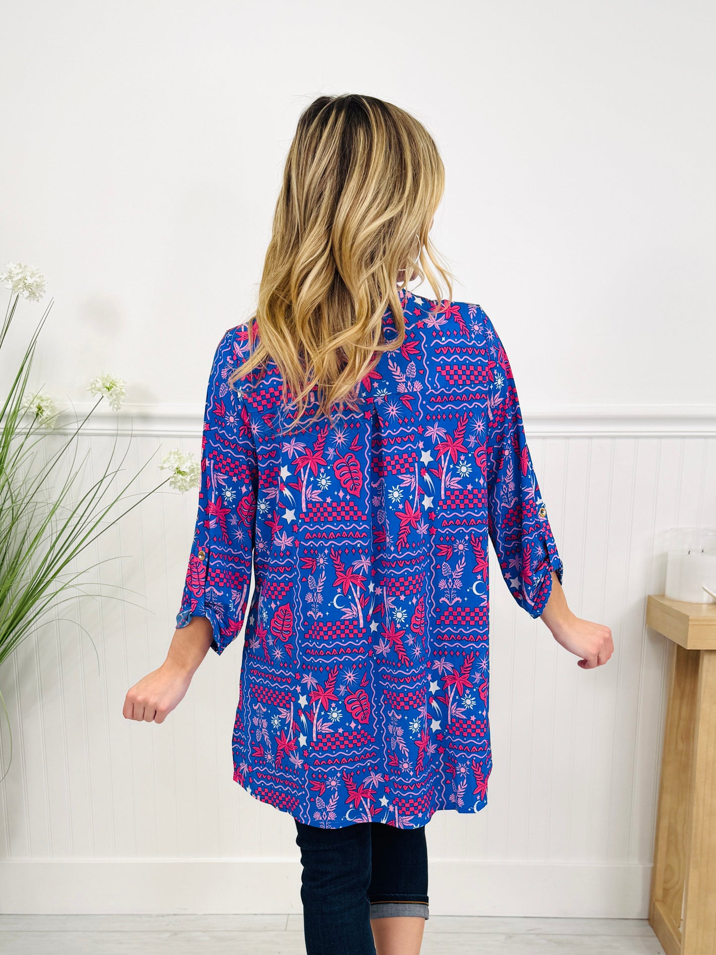 Layered in Spring Cardigan in Palm Tree Print