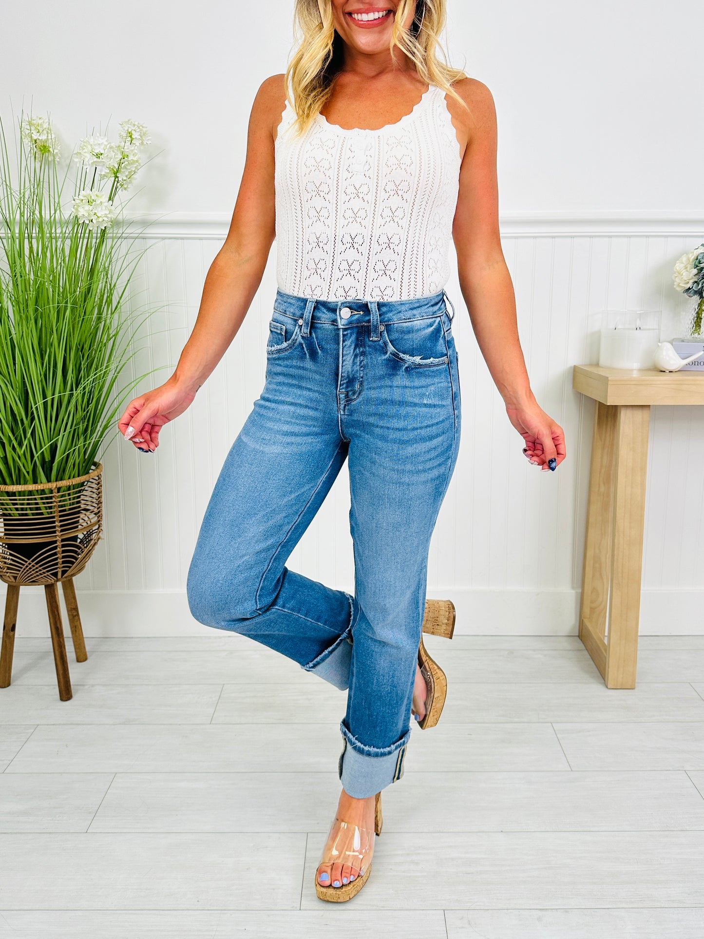 Show Up In Style Tummy Control Cropped Straight Jeans