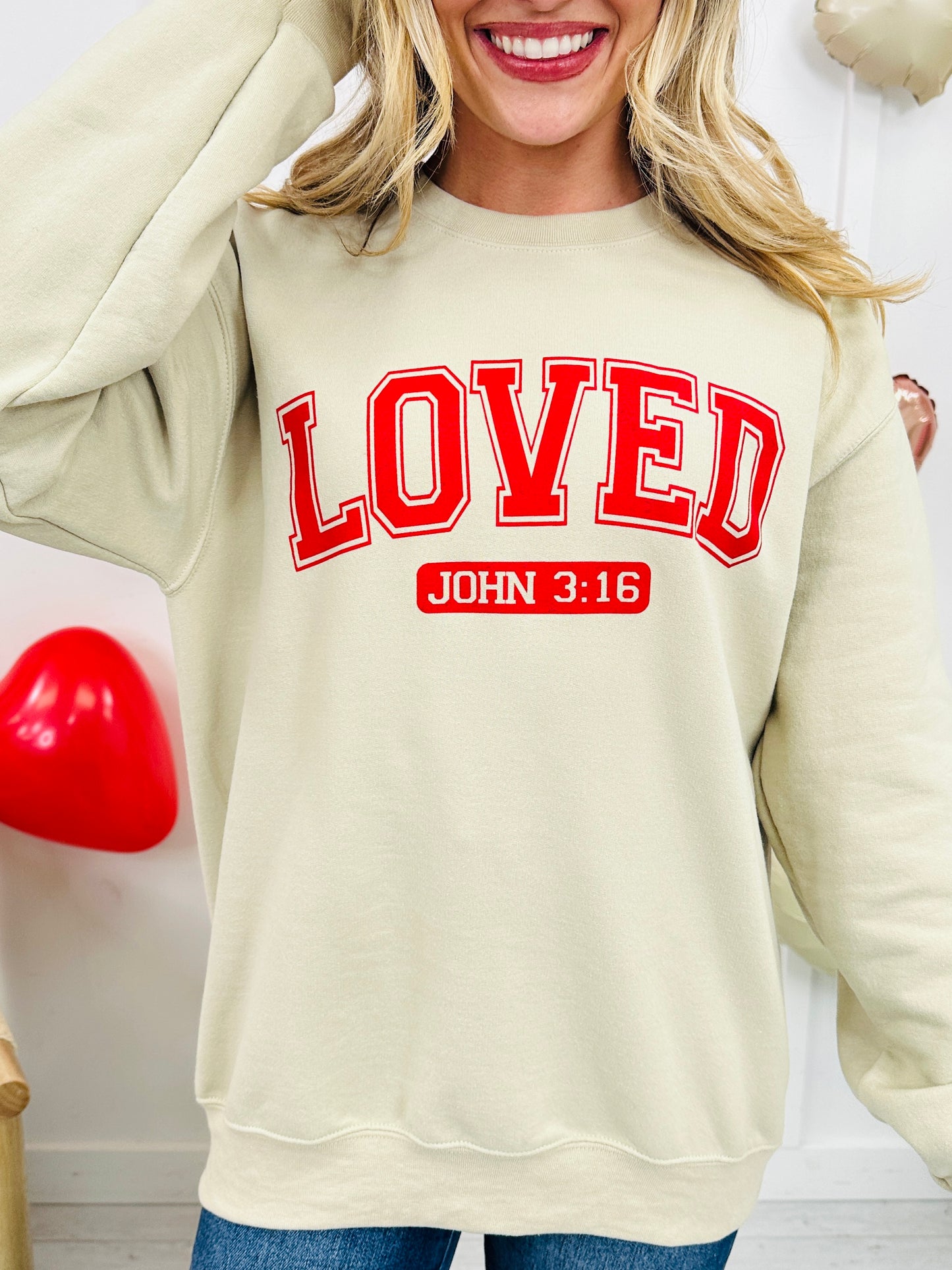 LOVED John 3:16 Graphic Crewneck Sweatshirt in Two Colors