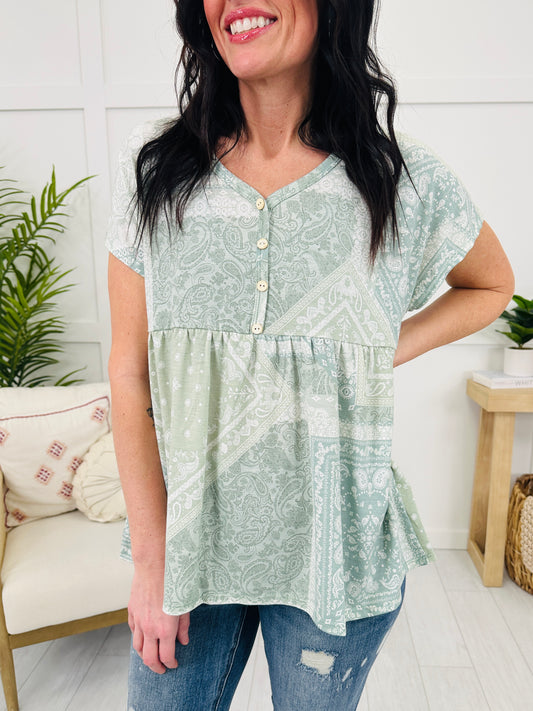 Free Spirit Flare Top In Sage Combo