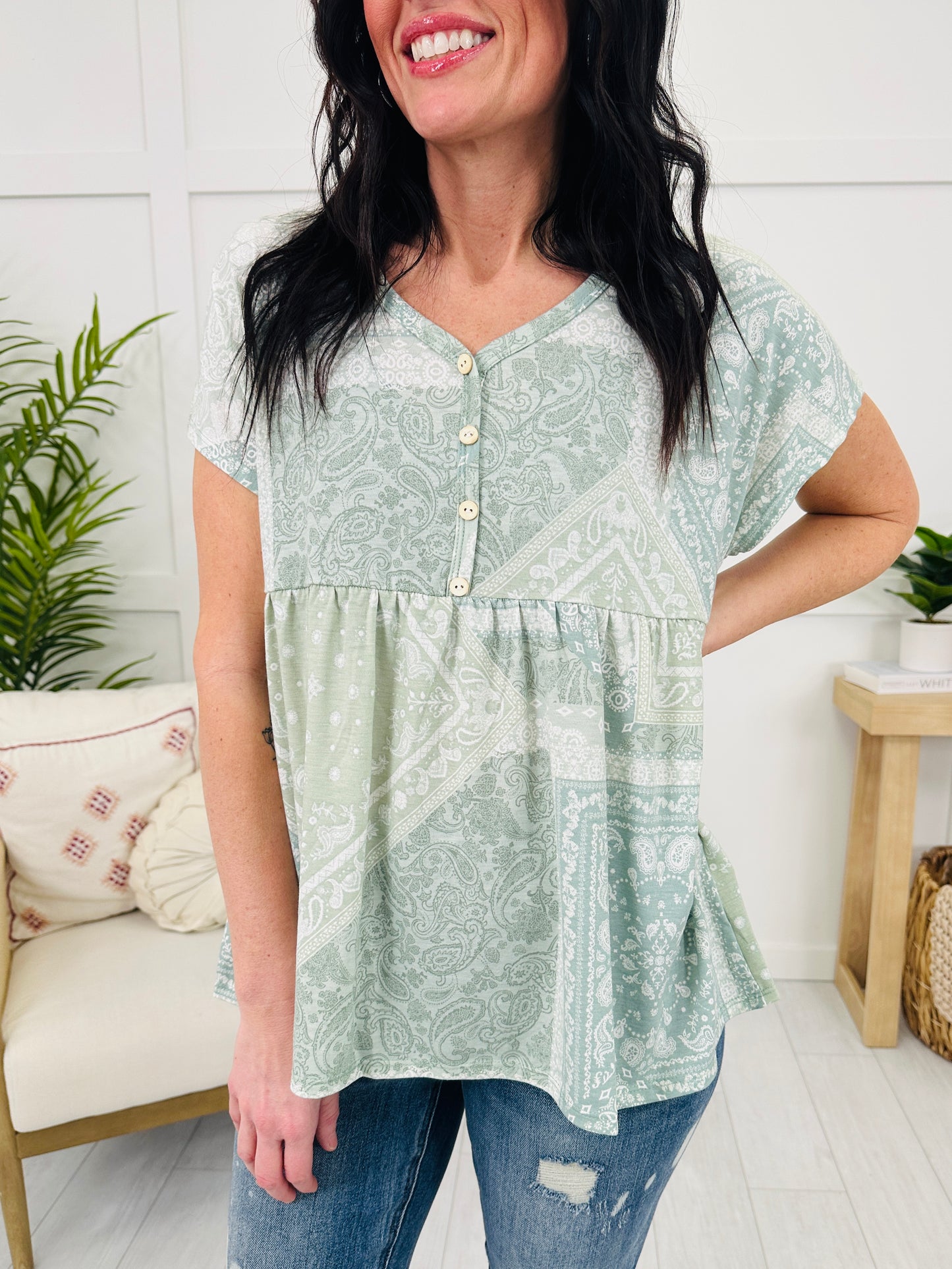 Free Spirit Flare Top In Sage Combo