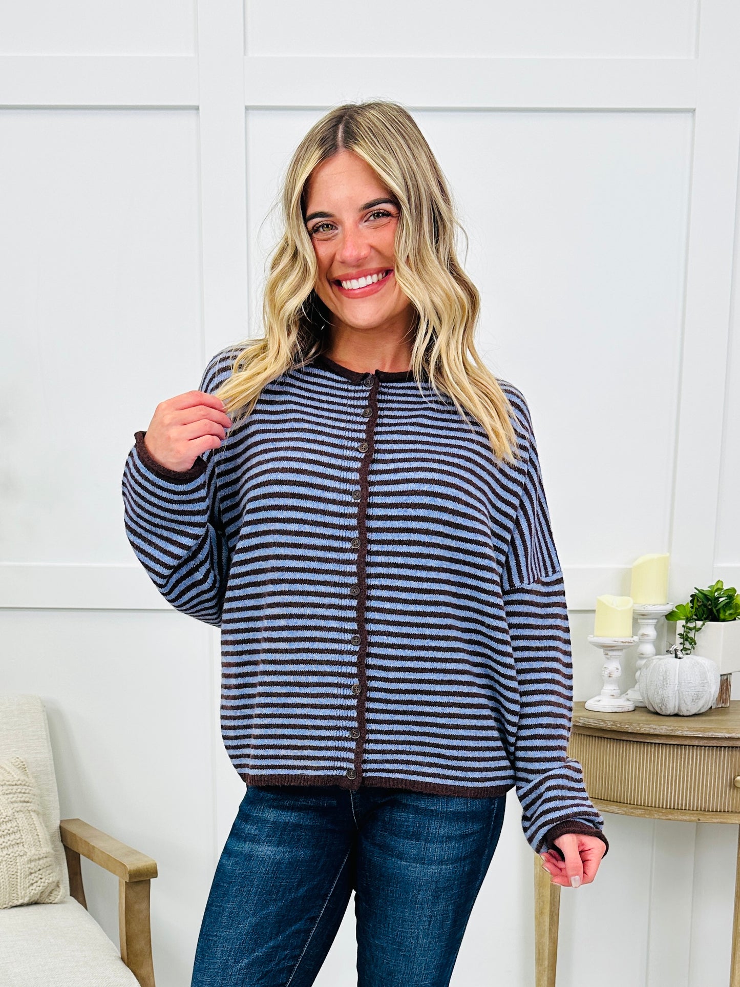The Fireside Stripe Top In Dark Brown
