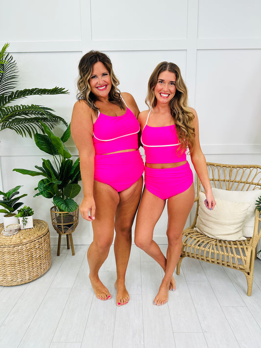 Mid Rise Swim Bottoms In Bright Pink