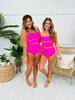 Mid Rise Swim Bottoms In Bright Pink