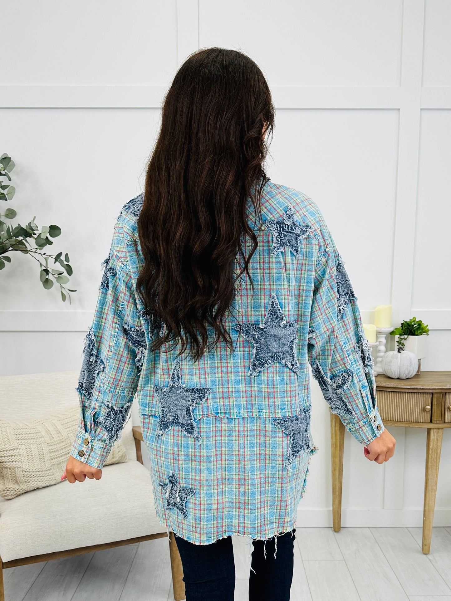 Main Street Plaid Shacket In Blue