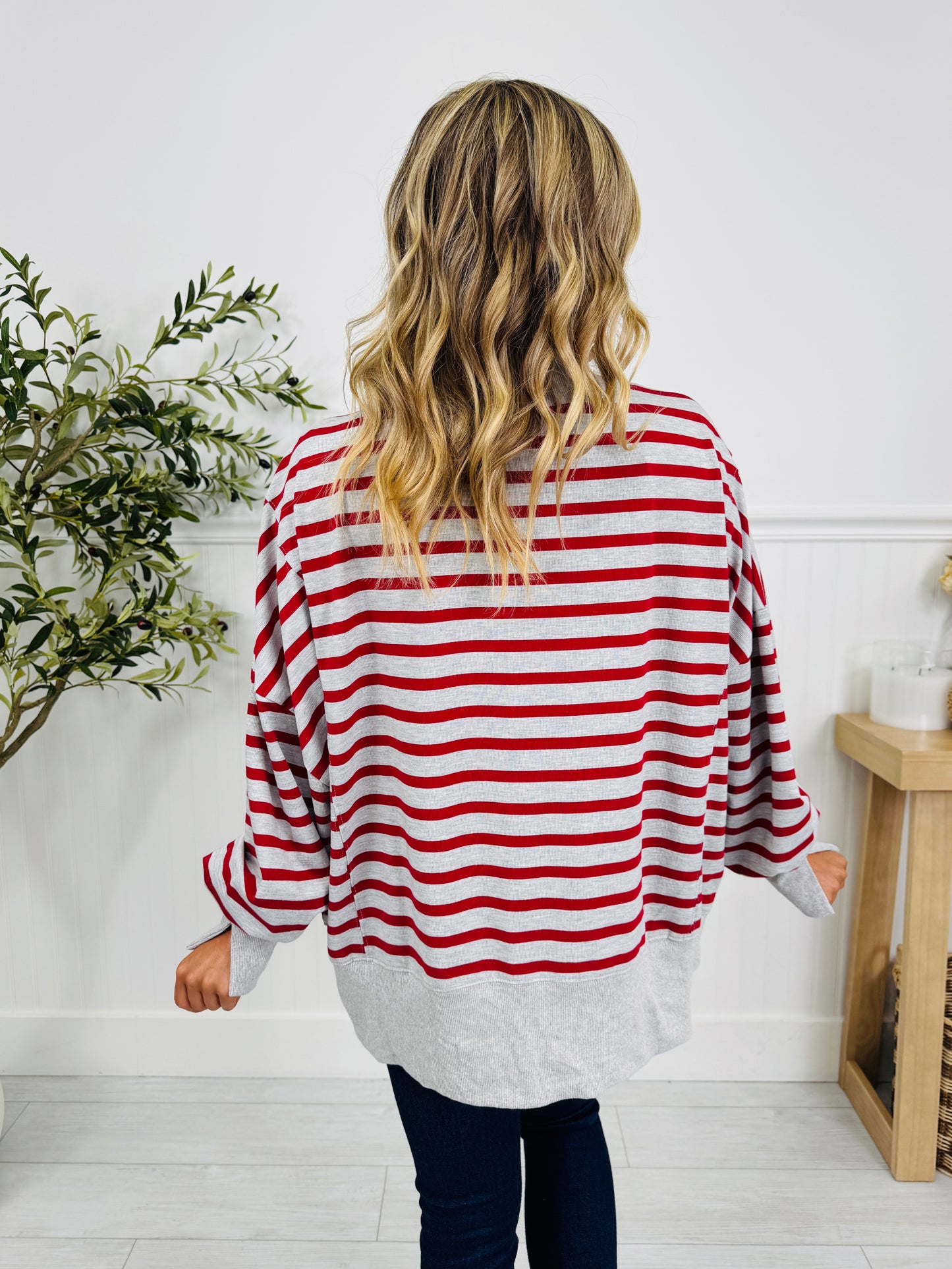 Stripe Up Your Alley Pullover In Heather Grey